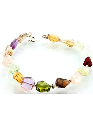 Faceted Gemstone Bracelet (Citrine, Smoky Quartz, Aquamarine, Garnet, Rose Quartz and Green Fluorite)
