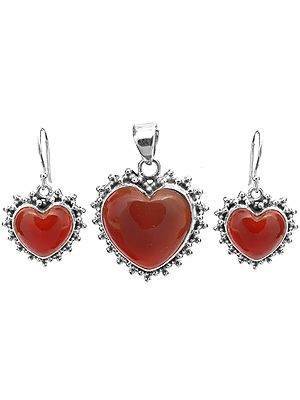 Carnelian Heart-Shape Pendant with Earrings Set