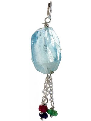Blue Topaz Pendant with Ruby, Emerald and Sapphire