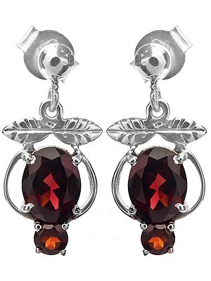 Faceted Garnet Earrings with Sterling Leaves