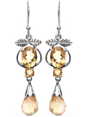 Faceted Citrine Earrings - Sterling Silver