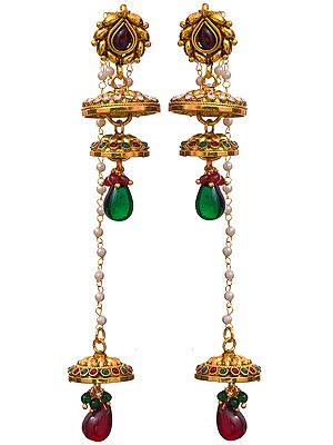 Green and Maroon Earwrap Umbrella Earrings