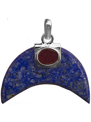 Lapis Lazuli Crescent Pendant with Garnet