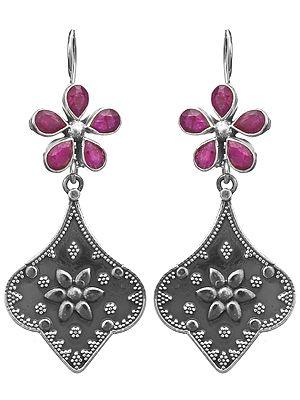 Faceted Ruby Flower Earrings