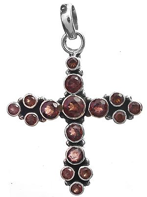 Faceted Garnet Cross Pendant