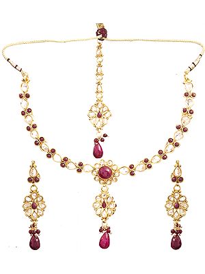 Faux Ruby Floral Necklace Set with Tika