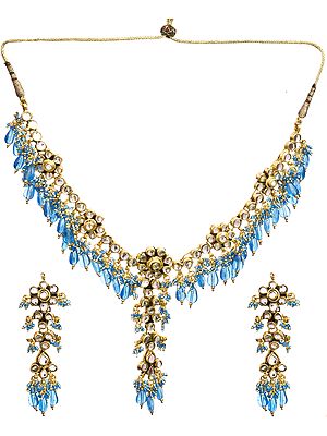 Blue Kundan Necklace Set with Mang Tika