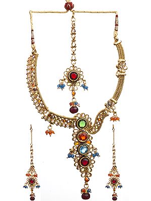 Tri-color Necklace Set with Tika