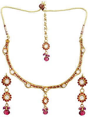 Pink Necklace Set with Mang Tika