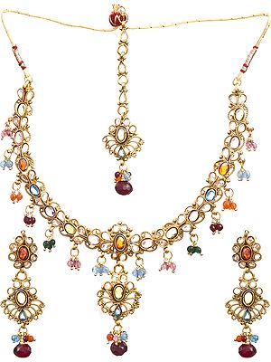 Tri-Color Polki Necklace Set
