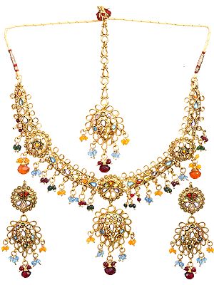 Floral Polki Necklace Set with Tika