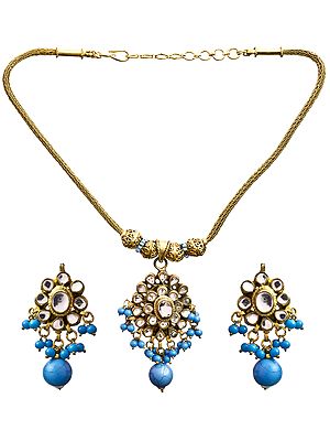 Turquoise-Color Kundan Necklace and Earrings Set