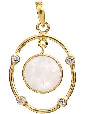 Faceted Rainbow Moonstone and Cubic Zirconia Gold Plated Pendant