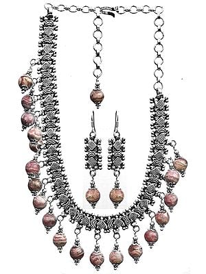 Rhodochrosite Necklace with Matching Earrings