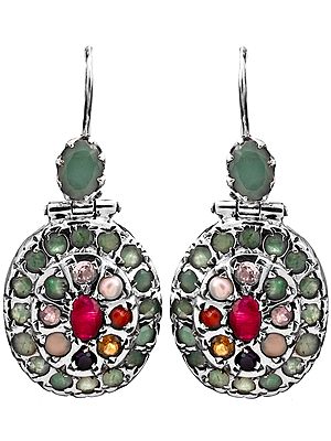 Navaratna Earrings With Emerald Border