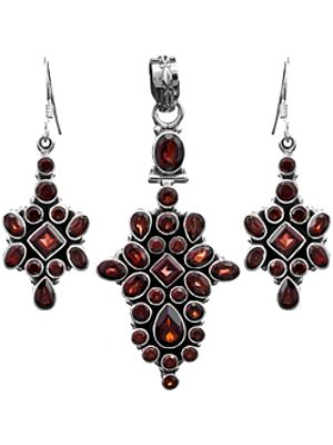 Faceted Garnet Pendant with Earrings Set