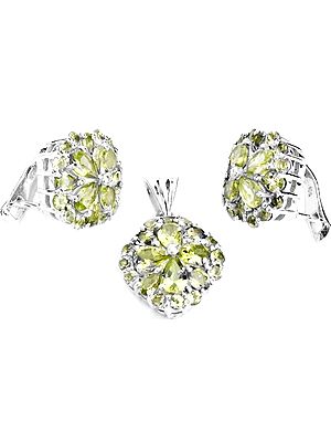 Faceted Peridot Pendant and Earrings Set