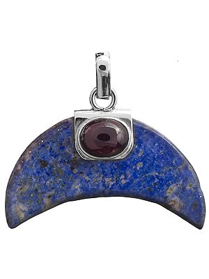 Lapis Lazuli Half Moon Pendant With Garnet