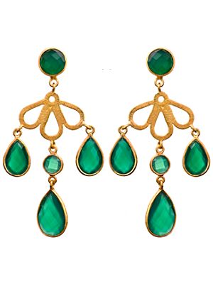 Sterling Gold Plated Earrings with Faceted Gems