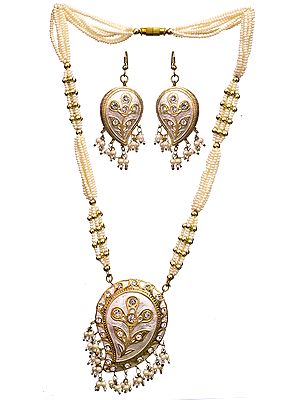 Ivory Beaded Necklace and Earrings Set with Large Paisleys