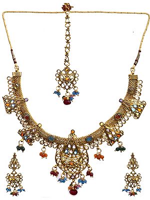 Multi-Color Polki Necklace and Earrings Set with Cut Glass | Exotic ...