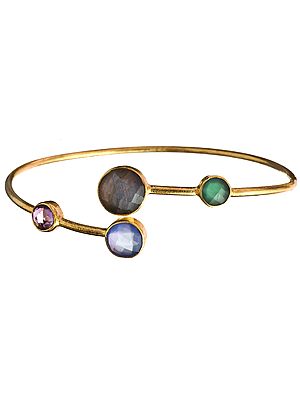 Faceted Gemstone Gold Plated Bracelet (Labradorite, Blue Chalcedony, Green Onxy & Amethyst)