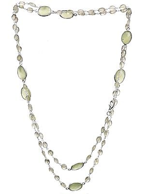 Faceted Green Chalcedony and Prehnite Long Necklace