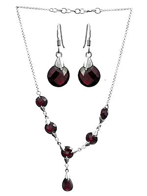 Faceted Garnet Necklace with Earrings Set