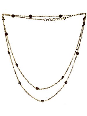 Gold Plated Garnet Long Necklace