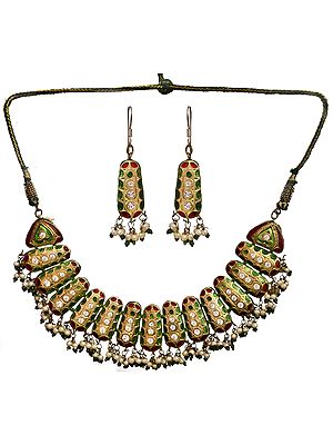 Meenakari Necklace and Earrings Set with Golden Accent