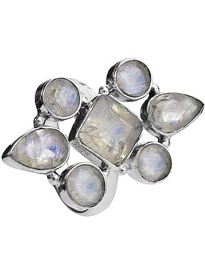 Faceted Rainbow Moonstone Ring