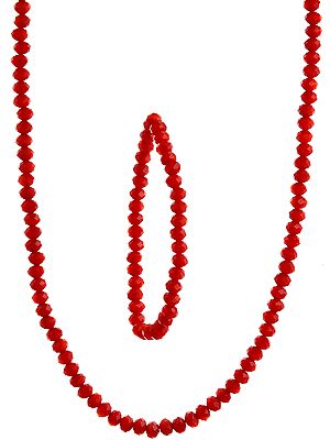 Faceted Ruby Red Necklace and Stretch Bracelet Set
