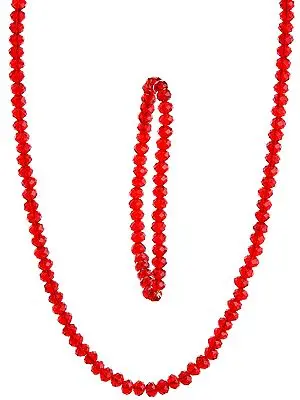 Red Beaded Necklace with Stretch Bracelet Set