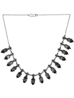 Sterling Necklace with Tear-drop Shape Motifs and Regal Purple Stones