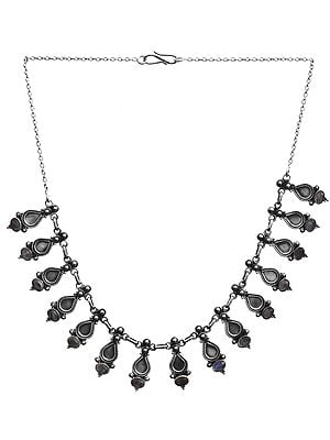 Sterling Necklace with Tear-drop Shape Motifs and Regal Purple Stones