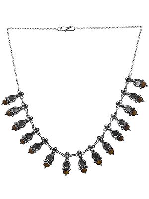 Sterling Necklace with Tear-drop Shape Motifs and Regal Purple Stones