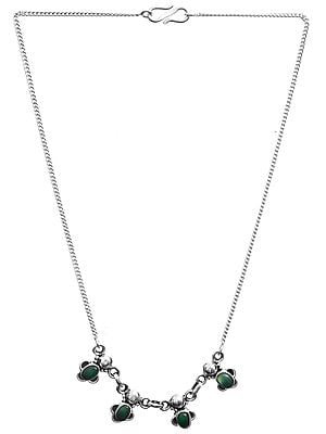 Sterling Chain Necklace with Green Ovals