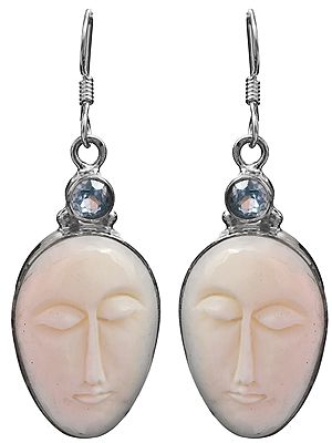 Goddess White Tara Face Earrings (Carved in Stone with BT)