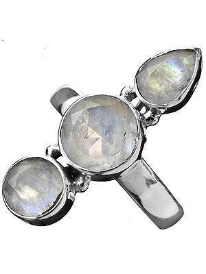 Faceted Rainbow Moonstone Ring