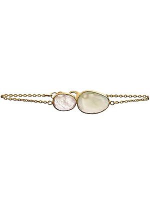 Faceted Prehnite and Rainbow Moonstone Gold Plated Bracelet