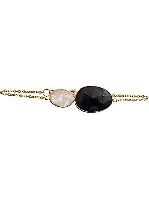 Faceted Black Spinel and Rainbow Moonstone Gold Plated Bracelet