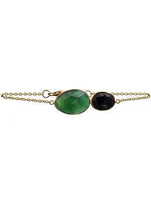 Black Spinel and Green Onyx Gold Plated Bracelet