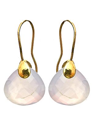 Faceted Light Blue Chalcedony Gold Plated Earrings