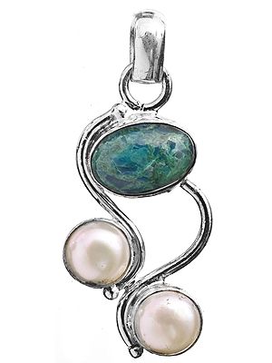 Azure Malachite Pendant with Pearl