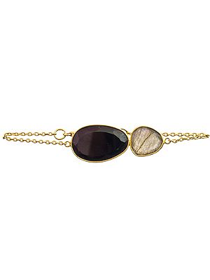 Faceted Black Spinel and Labradorite Gold Plated Bracelet