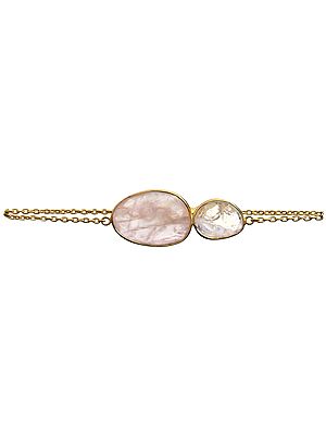 Rose Quartz and Rainbow Moonstone Gold Plated Bracelet
