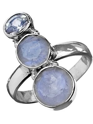 Faceted Triple Rainbow Moonstone Ring