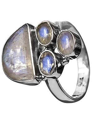 Faceted Rainbow Moonstone Ring