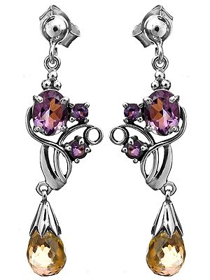 Faceted Amethyst and Lemon Topaz Post Earrings