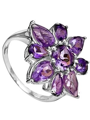 Faceted Amethyst Flower Ring